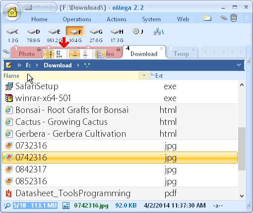 oMega Commander Features. Settings with smart-buttons. Show smart-buttons for file list.